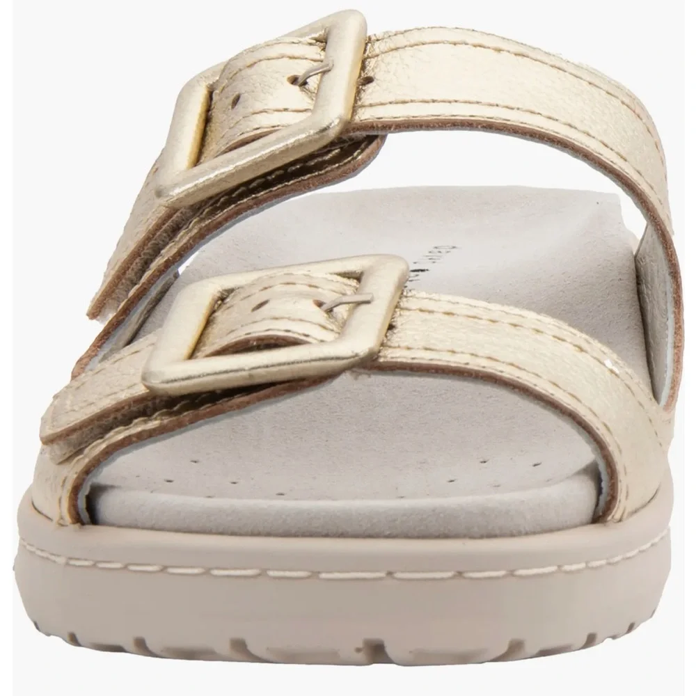 David Tate Frenchy Double Band Slide Sandal Metallic Pebbled Leather, Sz 9